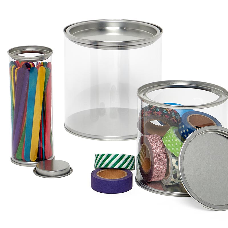Round Clear PVC & Steel Cans (96/Pack)