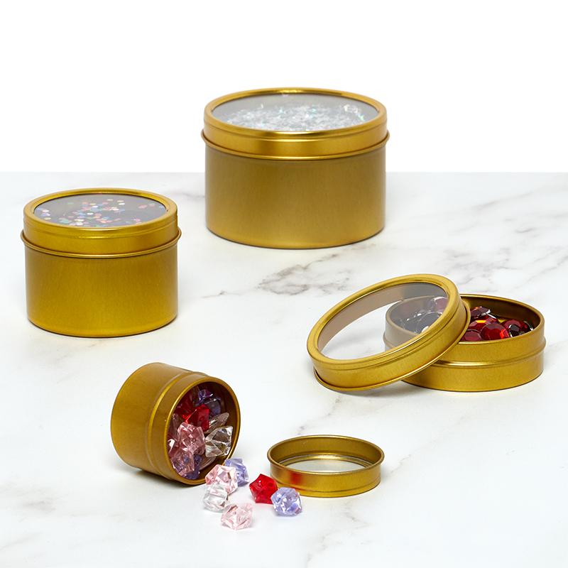 Gold Deep Round Tin Cans