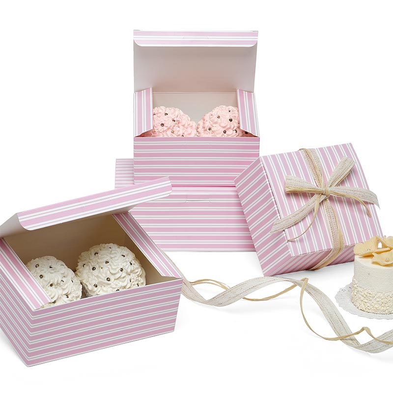 Pink & White Stripe Easy Set-Up Pastry Boxes