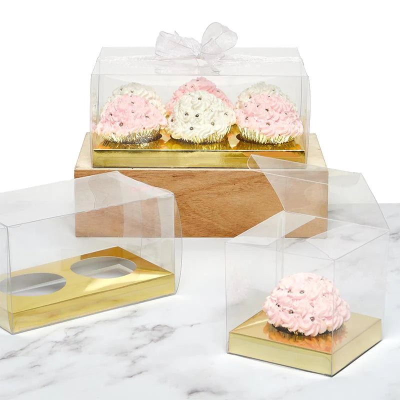 Clear Gold Bottom PET Cupcake Boxes (20/Pack)