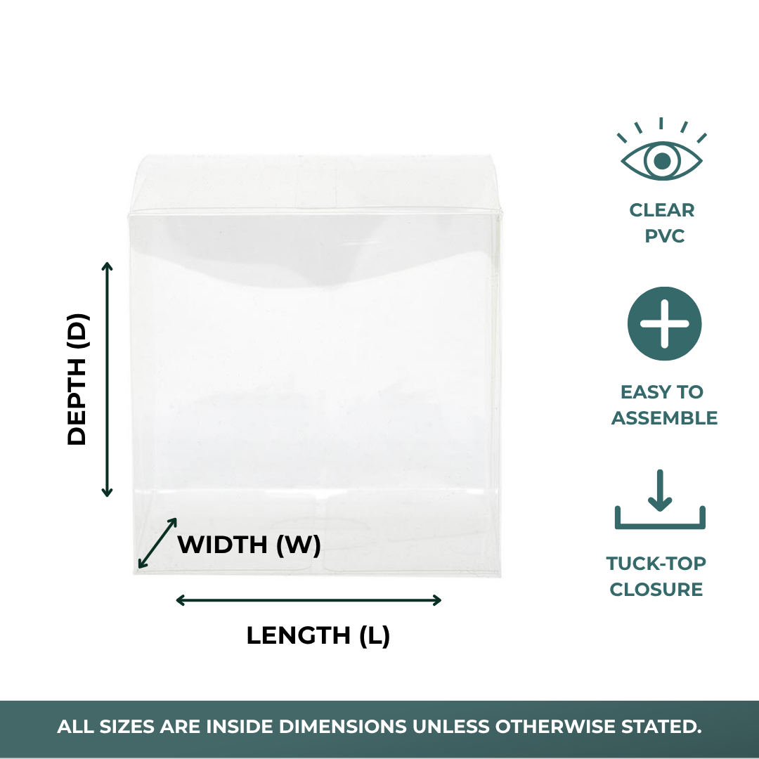 Clear PVC Plastic Boxes - Lock Tab Bottom (50/Pack)